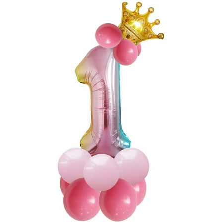 Tmtop 32 Birthday Number Balloons,Giant Aluminum Foil Number Air Inflated Glitz Balloon Crowns Set Birthday Party Home Decoration Party Supplies 